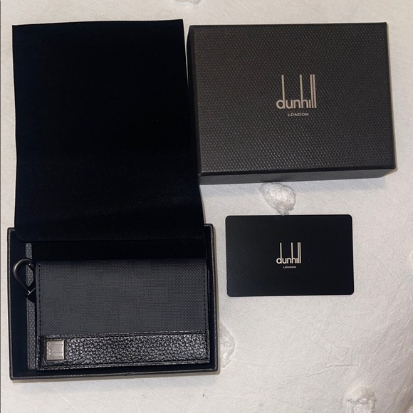 Dunhill Black Leather Key & Card Holder with Metal Logo Accent